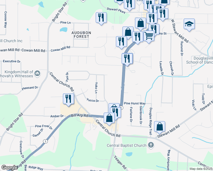 map of restaurants, bars, coffee shops, grocery stores, and more near 3546 York Drive in Douglasville