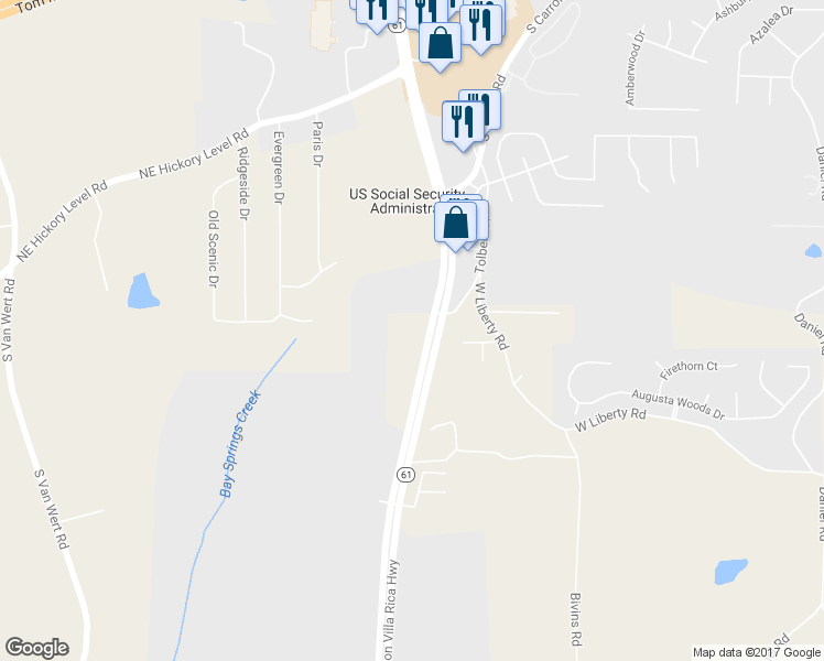 map of restaurants, bars, coffee shops, grocery stores, and more near 765 Carrollton Villa Rica Highway in Villa Rica