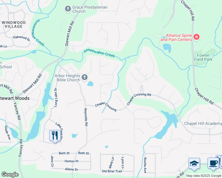 map of restaurants, bars, coffee shops, grocery stores, and more near 3502 Rain Tree Court in Douglasville