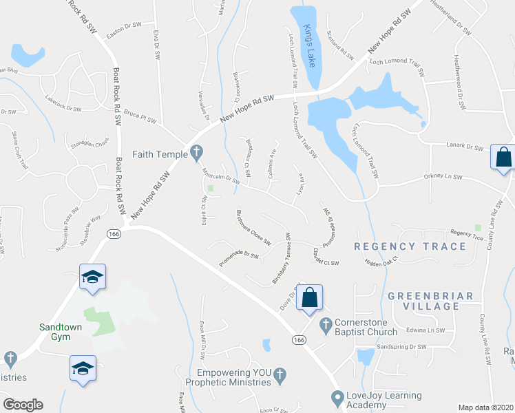 map of restaurants, bars, coffee shops, grocery stores, and more near 510 Birchberry Terrace Southwest in Atlanta