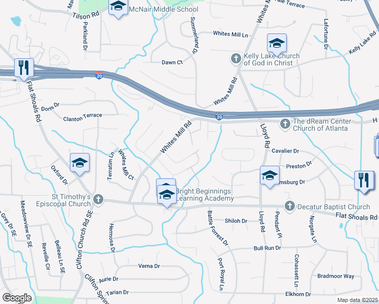 map of restaurants, bars, coffee shops, grocery stores, and more near 2432 Whites Ridge in Decatur