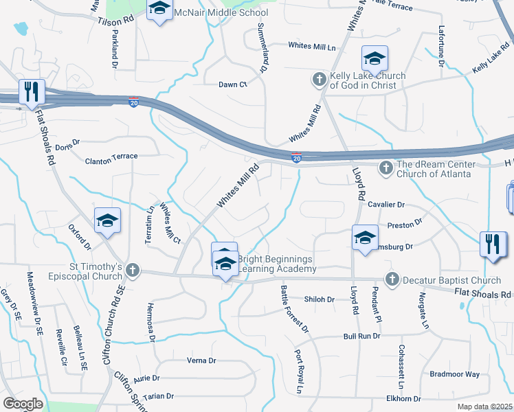 map of restaurants, bars, coffee shops, grocery stores, and more near 2432 Whites Ridge in Decatur