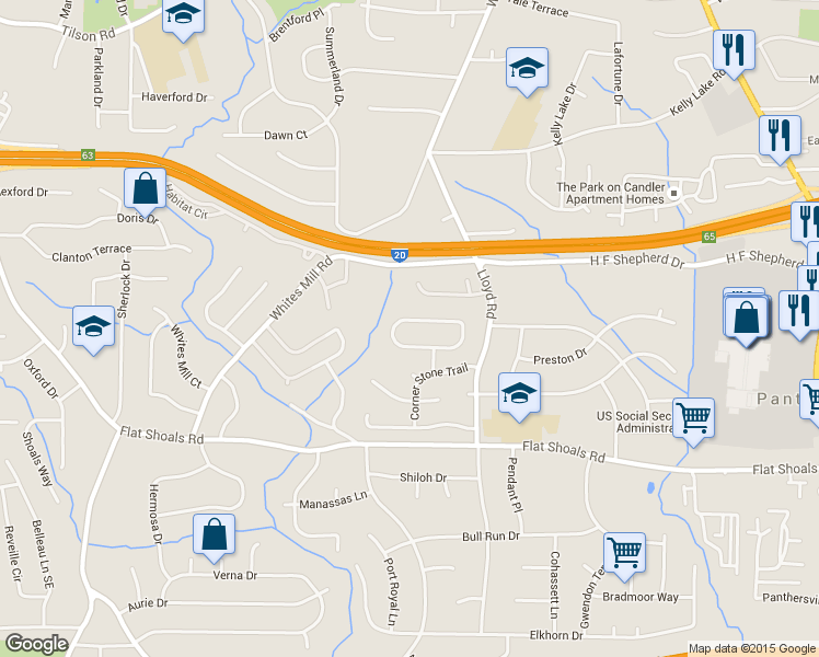 map of restaurants, bars, coffee shops, grocery stores, and more near 2434 Deep Shoals Circle in Decatur