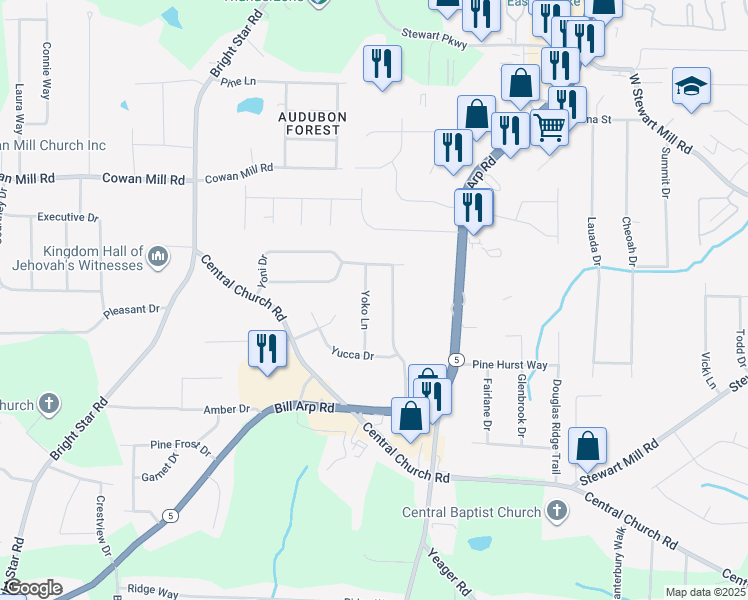 map of restaurants, bars, coffee shops, grocery stores, and more near 3546 Yoko Lane in Douglasville