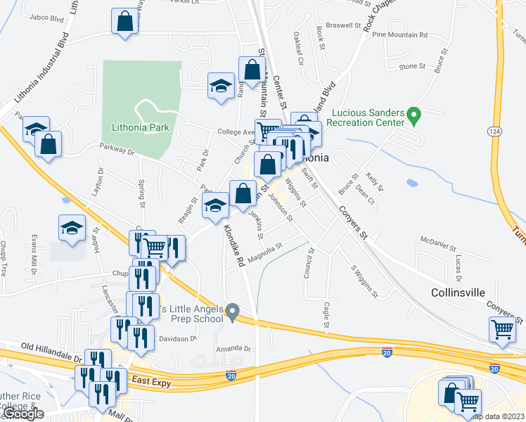 map of restaurants, bars, coffee shops, grocery stores, and more near 6903 Main Street in Lithonia