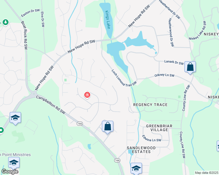 map of restaurants, bars, coffee shops, grocery stores, and more near 4870 Promenade Drive Southwest in Atlanta