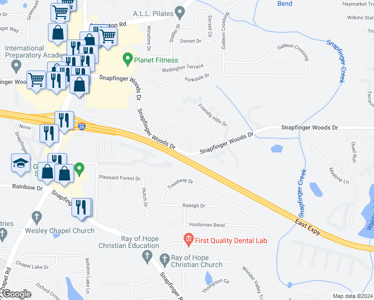map of restaurants, bars, coffee shops, grocery stores, and more near 4560 Golf Vista Circle in Decatur