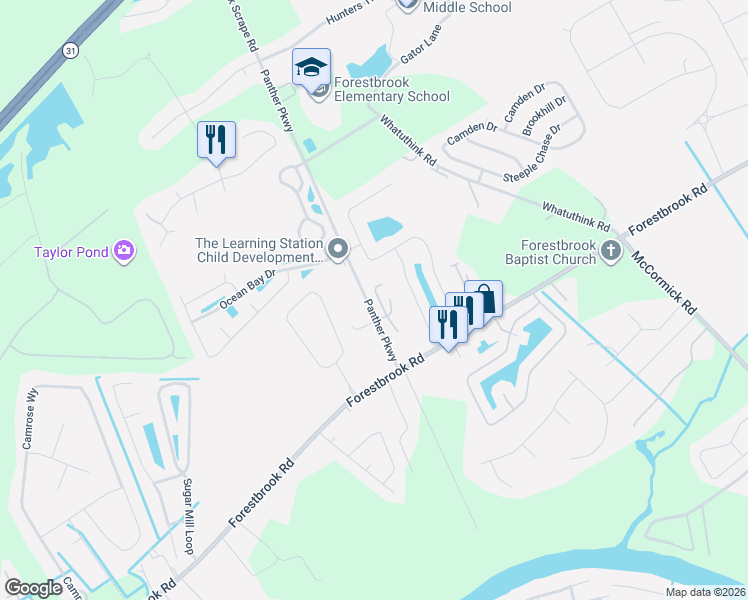 map of restaurants, bars, coffee shops, grocery stores, and more near 128 Marsh Rabbit Drive in Myrtle Beach