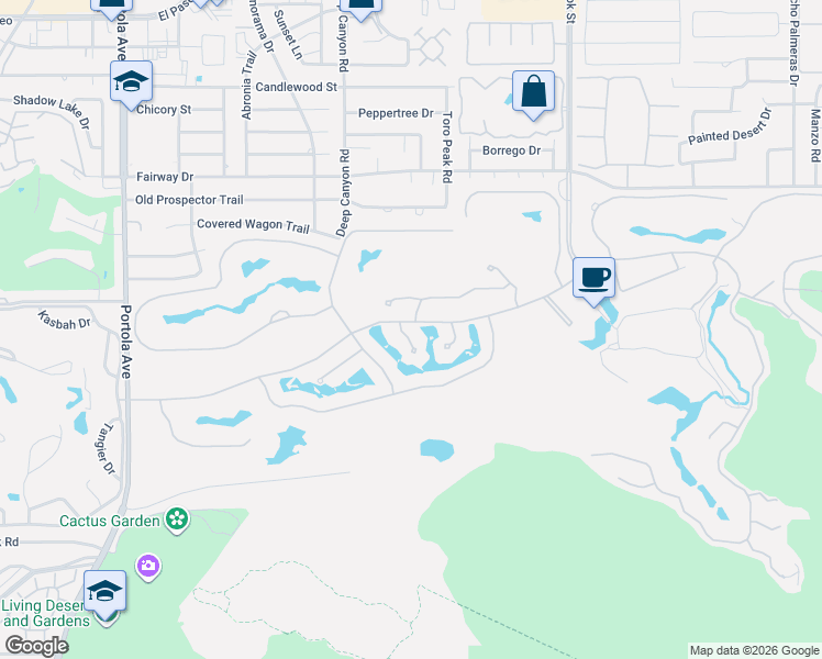 map of restaurants, bars, coffee shops, grocery stores, and more near 46302 Nandina Court in Indian Wells