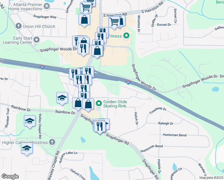 map of restaurants, bars, coffee shops, grocery stores, and more near 2629 Pleasant Wood Drive in Decatur
