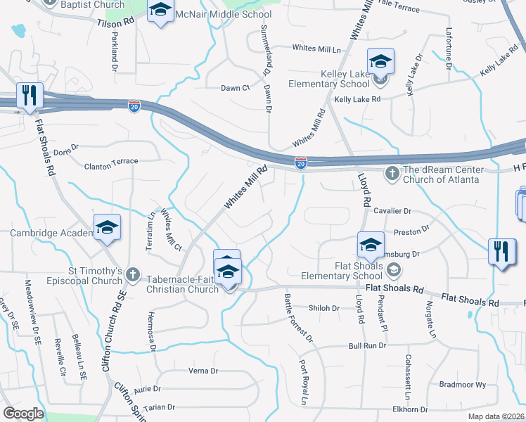 map of restaurants, bars, coffee shops, grocery stores, and more near 2426 Whites Ridge in Decatur