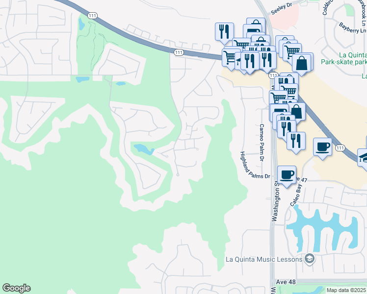 map of restaurants, bars, coffee shops, grocery stores, and more near 46637 Arapahoe Drive in Indian Wells