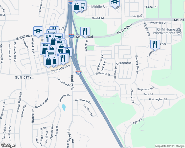 map of restaurants, bars, coffee shops, grocery stores, and more near 28301 Los Cielos Road in Menifee