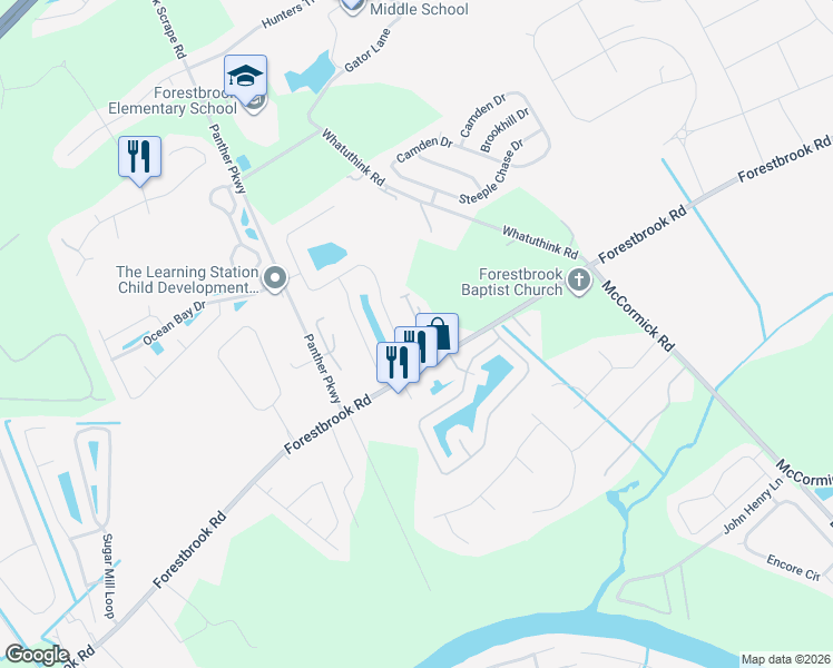 map of restaurants, bars, coffee shops, grocery stores, and more near 111 Maddux Lane in Myrtle Beach