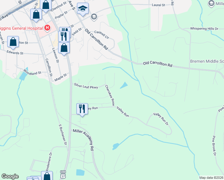 map of restaurants, bars, coffee shops, grocery stores, and more near 904 Daylilly Hill in Bremen