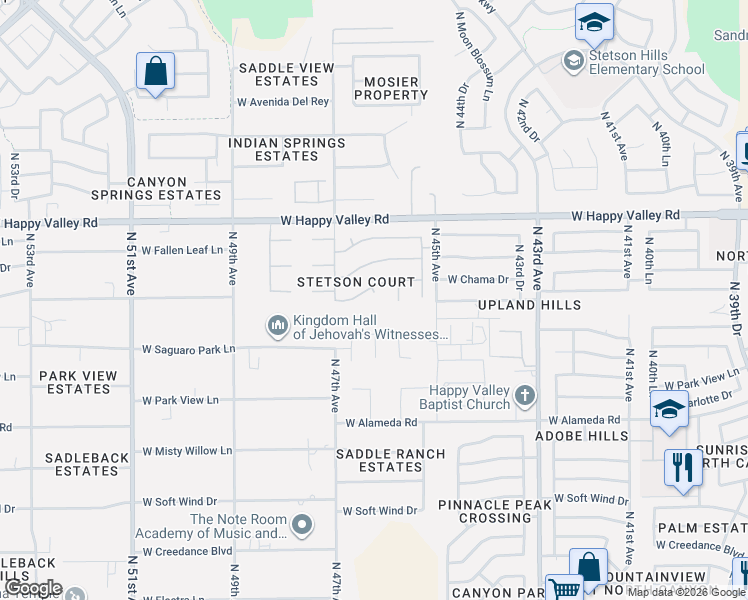 map of restaurants, bars, coffee shops, grocery stores, and more near 4637 West Whispering Wind Drive in Glendale