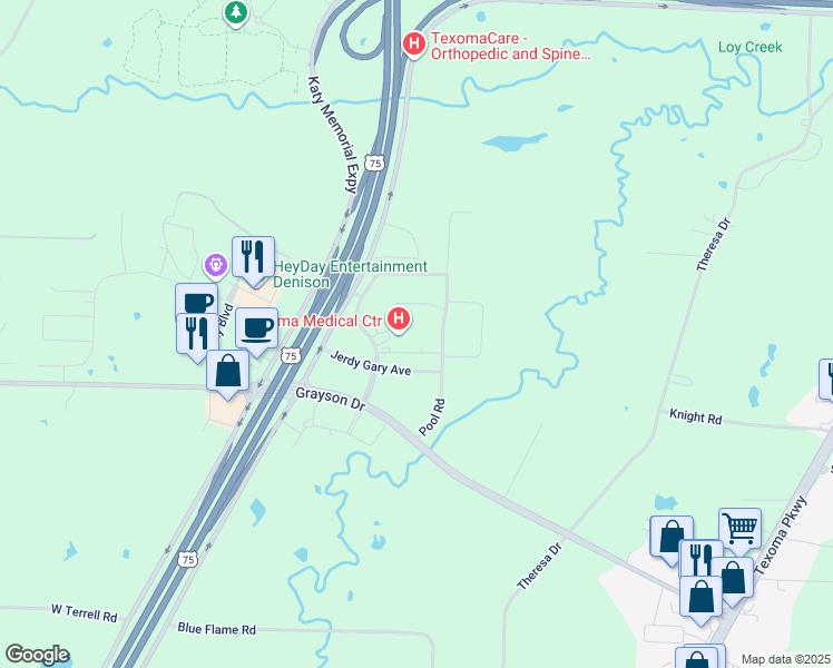 map of restaurants, bars, coffee shops, grocery stores, and more near 5016 U.S. 75 in Denison