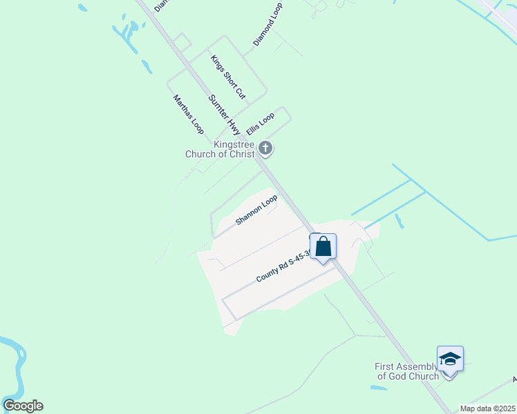map of restaurants, bars, coffee shops, grocery stores, and more near 53 Shannon Loop in Kingstree