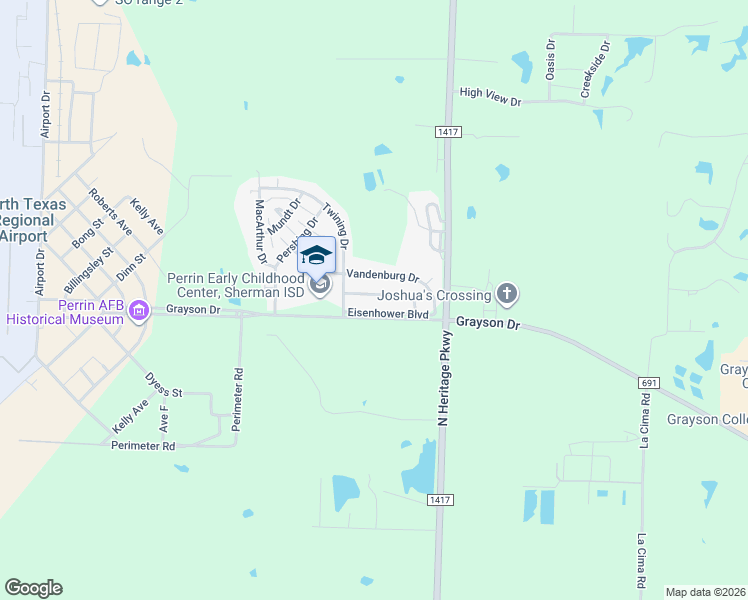 map of restaurants, bars, coffee shops, grocery stores, and more near 166 Eisenhower Boulevard in Denison