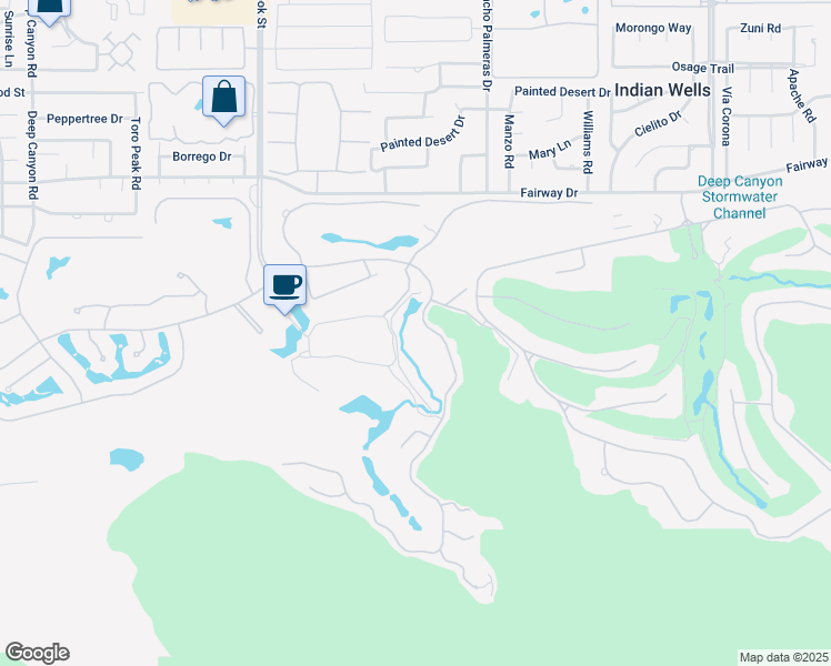 map of restaurants, bars, coffee shops, grocery stores, and more near 47111 Vintage Drive East in Indian Wells