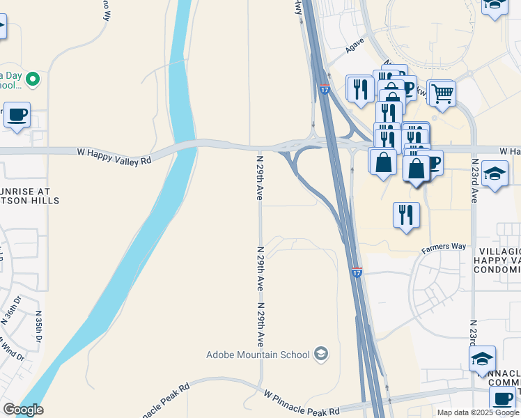 map of restaurants, bars, coffee shops, grocery stores, and more near 24601 N 29th Ave in Phoenix