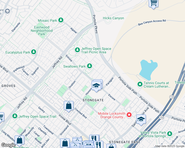 map of restaurants, bars, coffee shops, grocery stores, and more near 59 Rossmore in Irvine