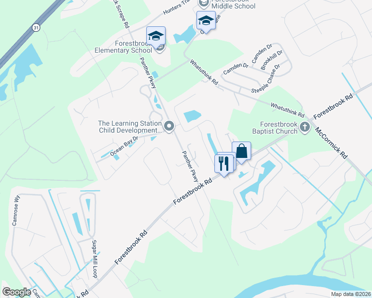 map of restaurants, bars, coffee shops, grocery stores, and more near 141 Marsh Rabbit Drive in Myrtle Beach