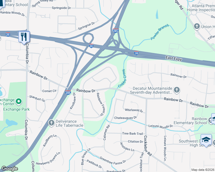 map of restaurants, bars, coffee shops, grocery stores, and more near in DeKalb County