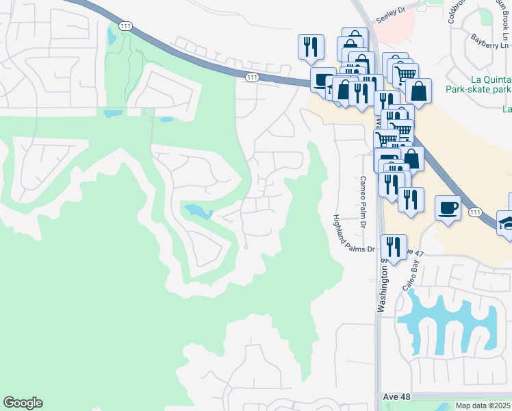 map of restaurants, bars, coffee shops, grocery stores, and more near 46637 Arapahoe Drive in Indian Wells