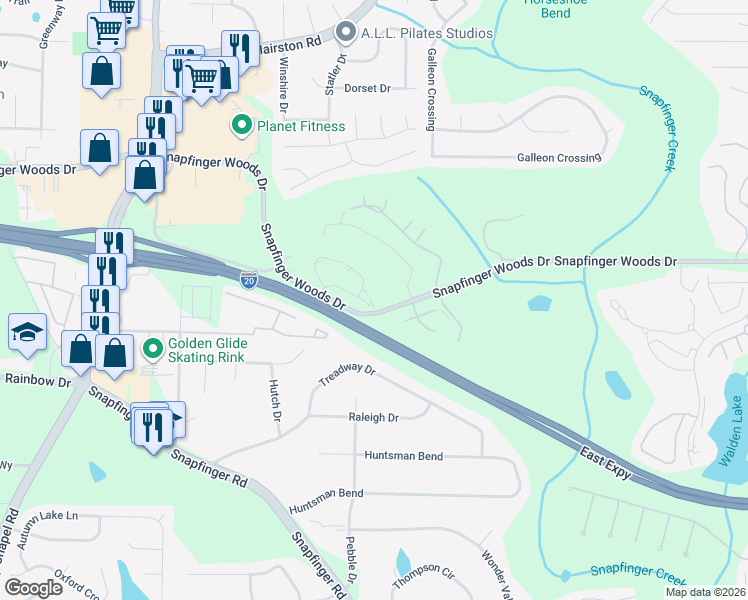 map of restaurants, bars, coffee shops, grocery stores, and more near 4481 Golf Vista Circle in Decatur