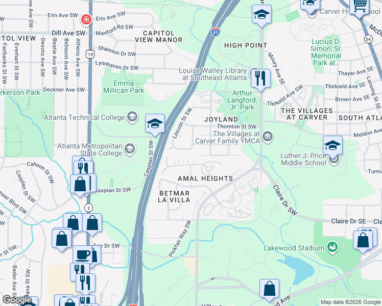 map of restaurants, bars, coffee shops, grocery stores, and more near 326 Taft Street Southwest in Atlanta
