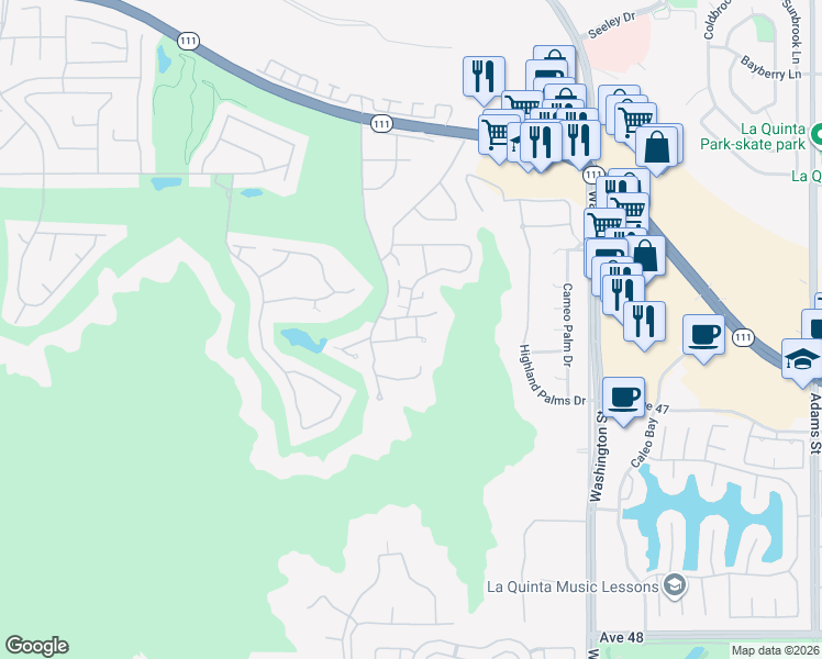 map of restaurants, bars, coffee shops, grocery stores, and more near 46637 Arapahoe in Indian Wells