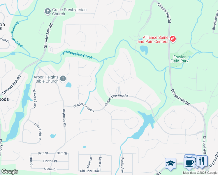 map of restaurants, bars, coffee shops, grocery stores, and more near 3530 Fairgreen Court in Douglasville