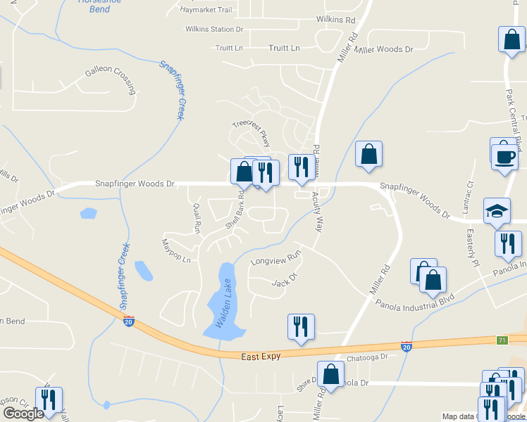 map of restaurants, bars, coffee shops, grocery stores, and more near 4925 Longview Walk in Decatur