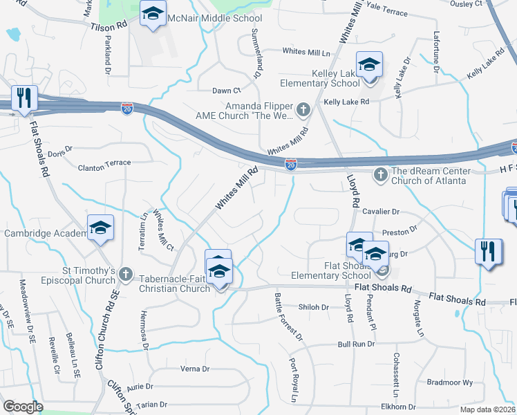 map of restaurants, bars, coffee shops, grocery stores, and more near 2426 Whites Ridge in Decatur