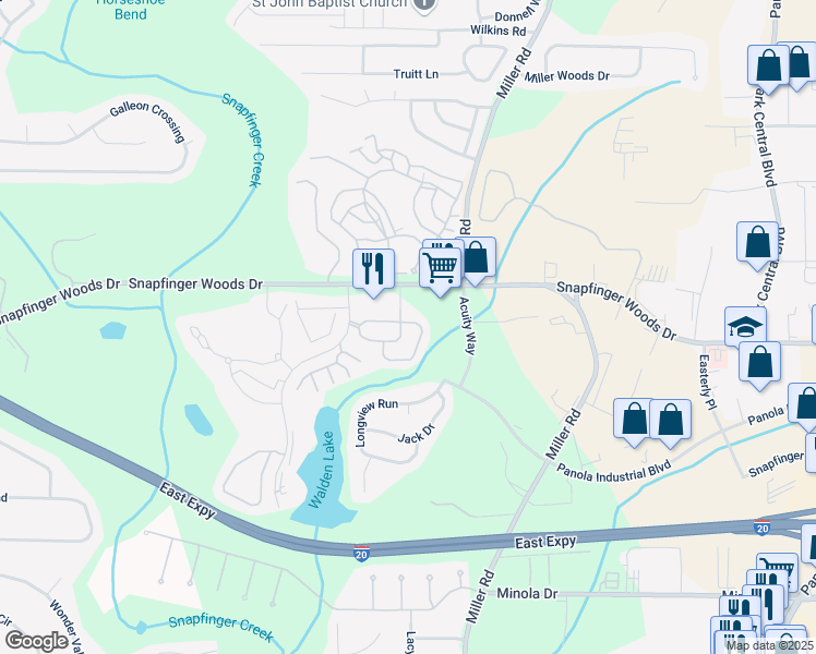 map of restaurants, bars, coffee shops, grocery stores, and more near 2656 Avanti Way in Decatur