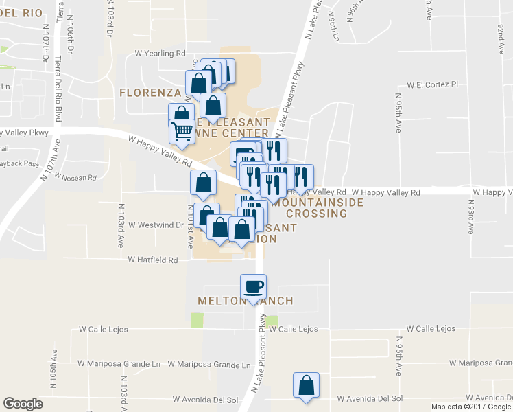 map of restaurants, bars, coffee shops, grocery stores, and more near 24927 North Lake Pleasant Parkway in Peoria