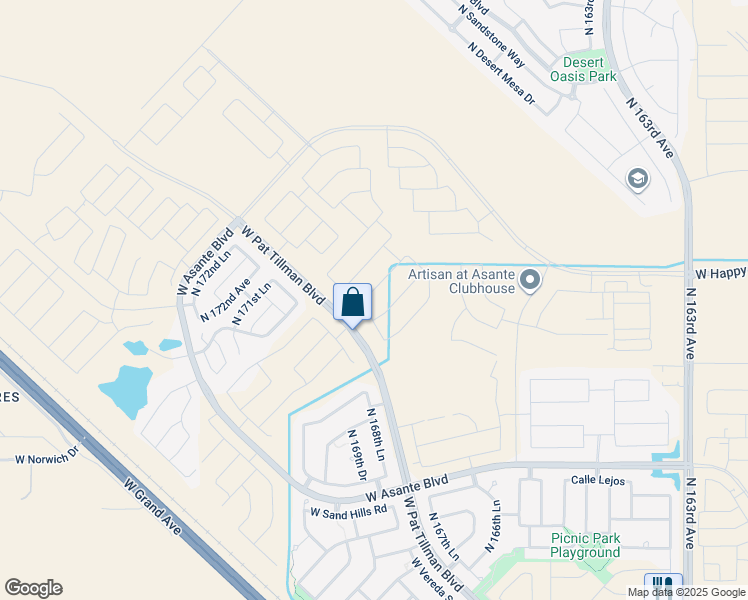 map of restaurants, bars, coffee shops, grocery stores, and more near North Pat Tillman Boulevard in Surprise