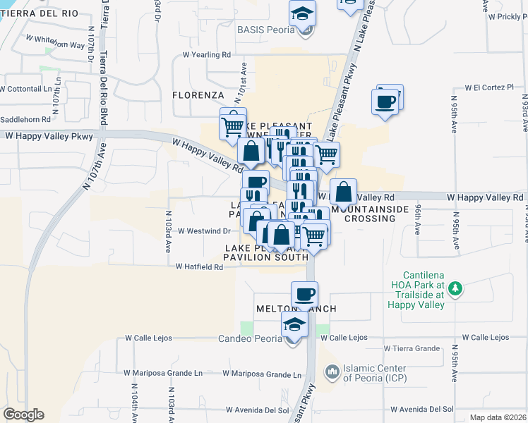 map of restaurants, bars, coffee shops, grocery stores, and more near 24890 North Lake Pleasant Parkway in Peoria