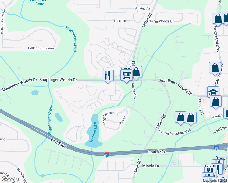 map of restaurants, bars, coffee shops, grocery stores, and more near 2668 Avanti Way in Decatur