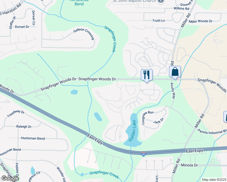 map of restaurants, bars, coffee shops, grocery stores, and more near 34 Quail Run in Decatur