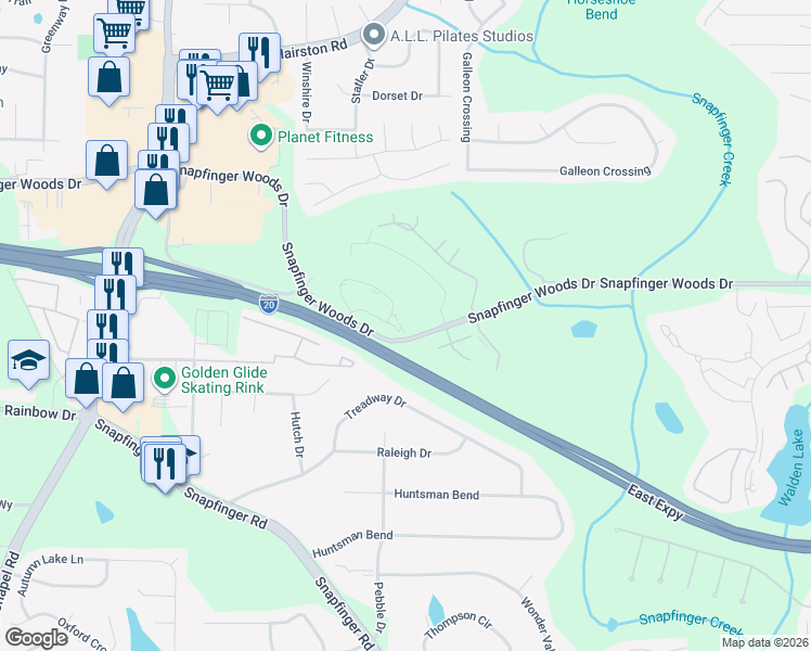 map of restaurants, bars, coffee shops, grocery stores, and more near 4481 Golf Vista Circle in Decatur