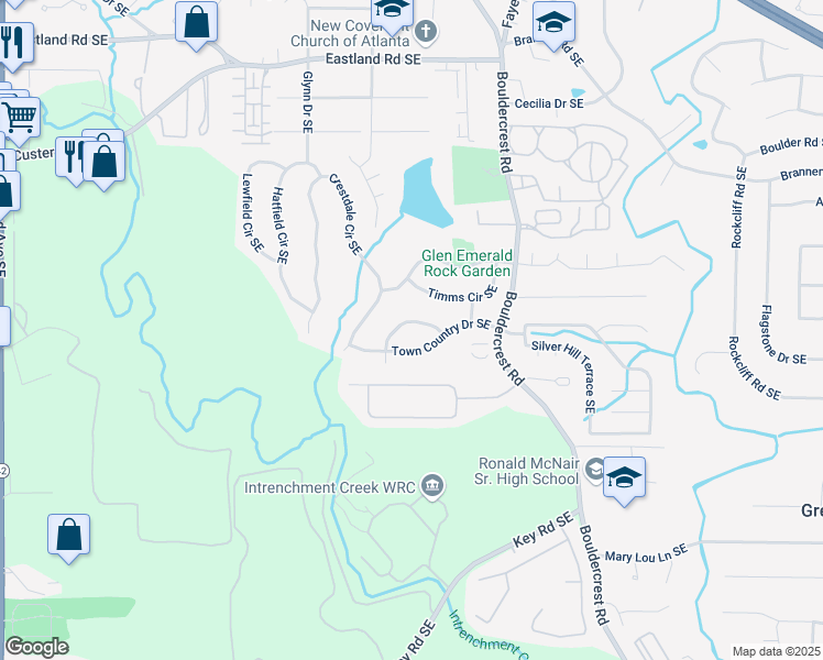 map of restaurants, bars, coffee shops, grocery stores, and more near 1393 Cerro Vista Drive Southeast in Atlanta