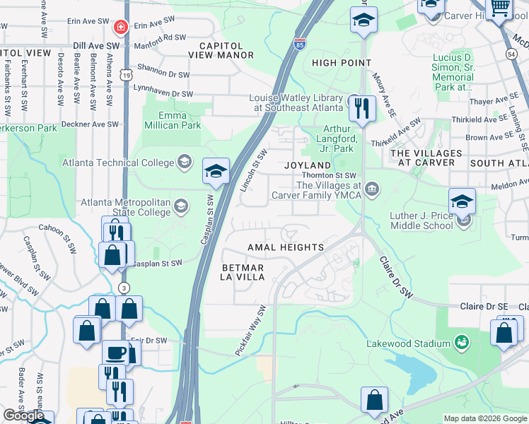 map of restaurants, bars, coffee shops, grocery stores, and more near 326 Taft Street Southwest in Atlanta