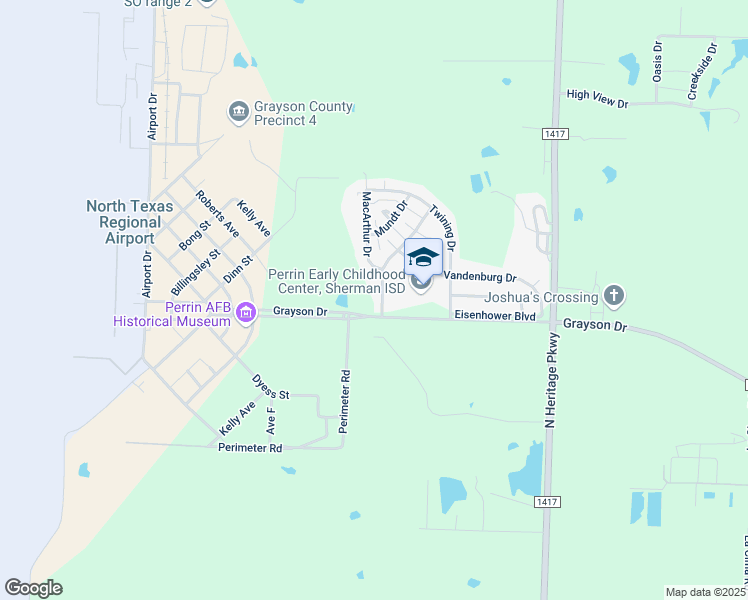 map of restaurants, bars, coffee shops, grocery stores, and more near 10000 Grayson Drive in Denison