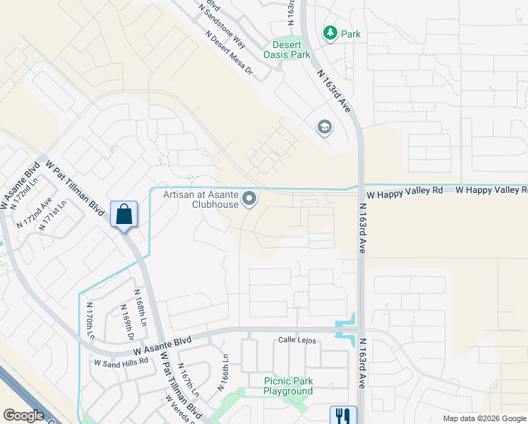 map of restaurants, bars, coffee shops, grocery stores, and more near 24840 North 163rd Avenue in Surprise
