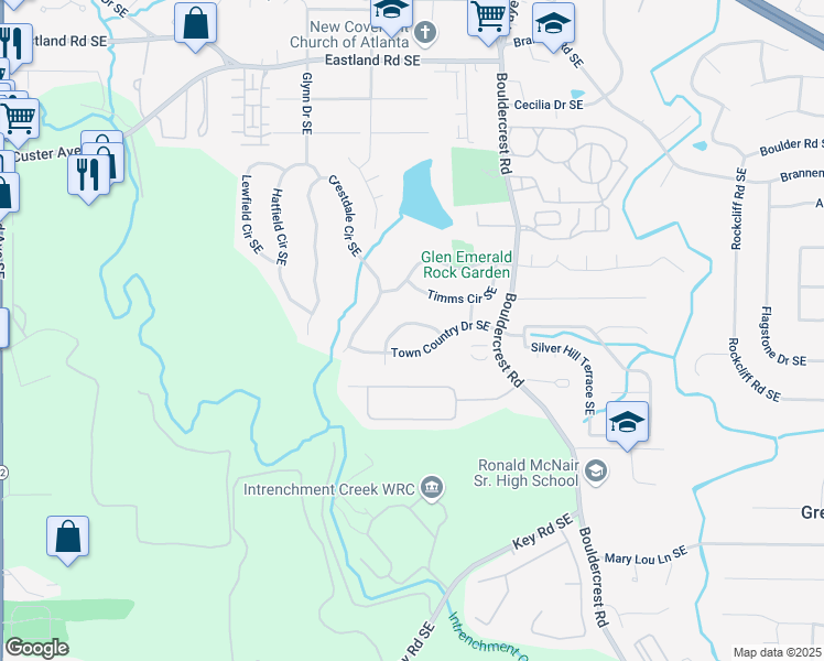 map of restaurants, bars, coffee shops, grocery stores, and more near 1393 Cerro Vista Drive Southeast in Atlanta