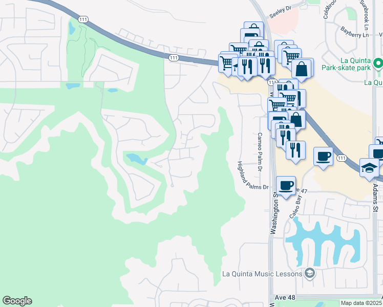 map of restaurants, bars, coffee shops, grocery stores, and more near 46639 Arapahoe in Indian Wells