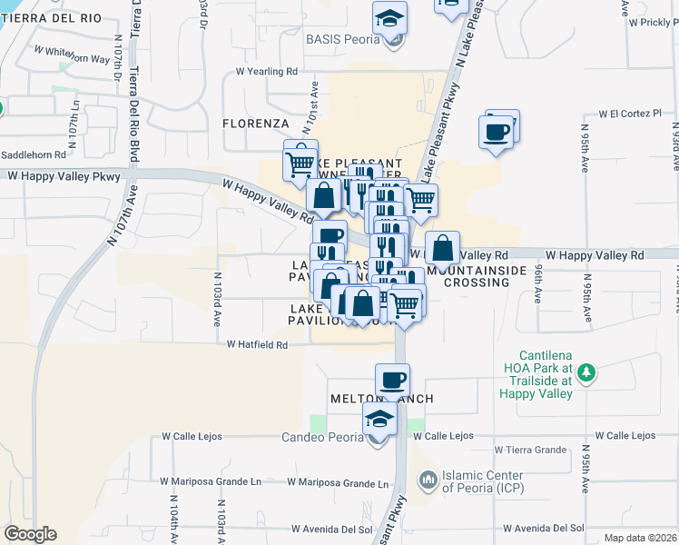 map of restaurants, bars, coffee shops, grocery stores, and more near 24890 North Lake Pleasant Parkway in Peoria