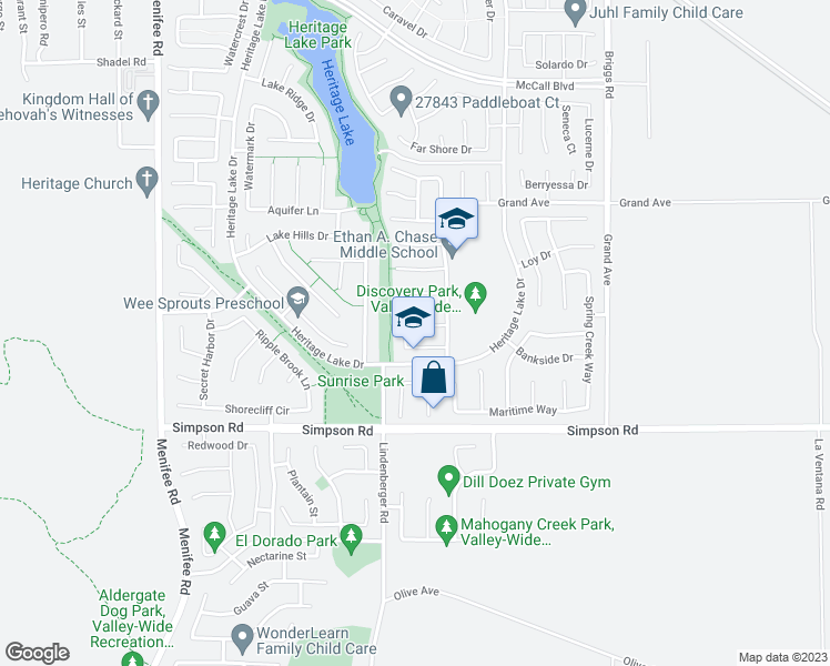 map of restaurants, bars, coffee shops, grocery stores, and more near 29577 Longshore Drive in Menifee